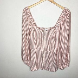 New Cabi The Carnival Top Red White Stripe Square Neck Blouse 5890 Medium